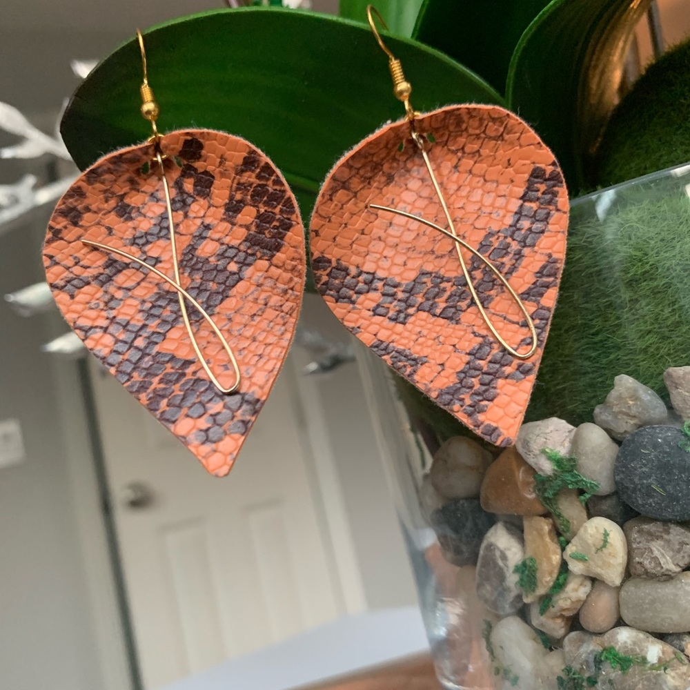 Handmade snakeskin teardrop earrings